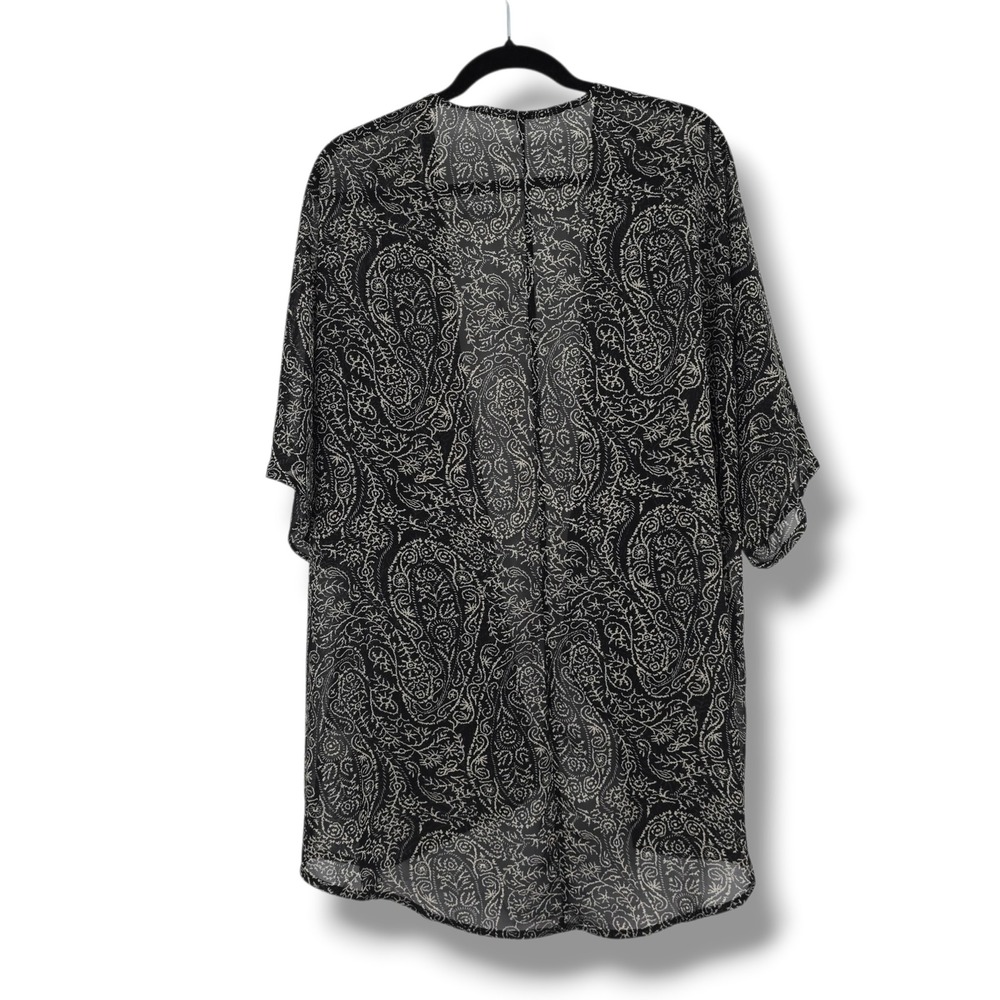 Womens Black White Paisley Sheer Kimono Cardigan Open Front Wrap Chiffon Shawl